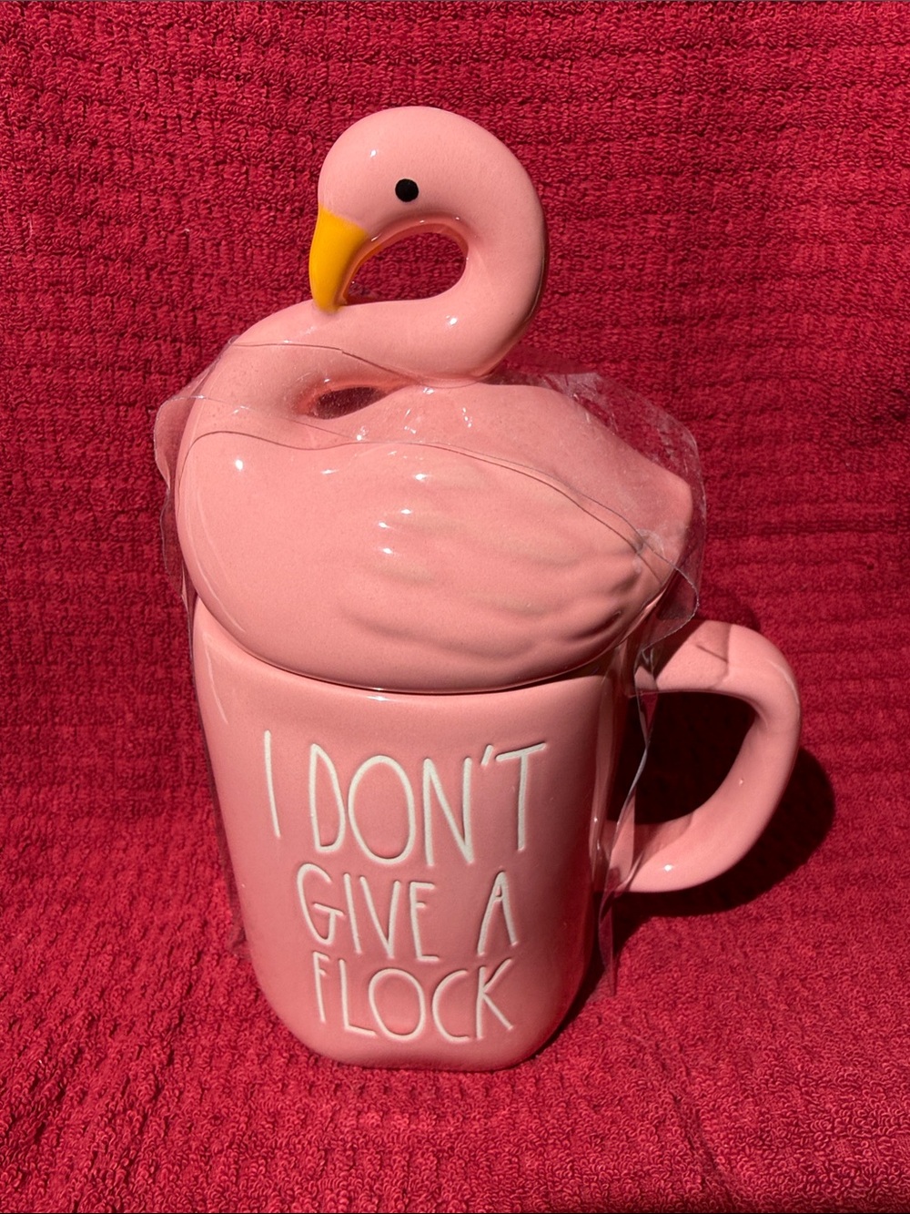 Rae Dunn I DON’T GIVE A FLOCK Mug with flamingo topper